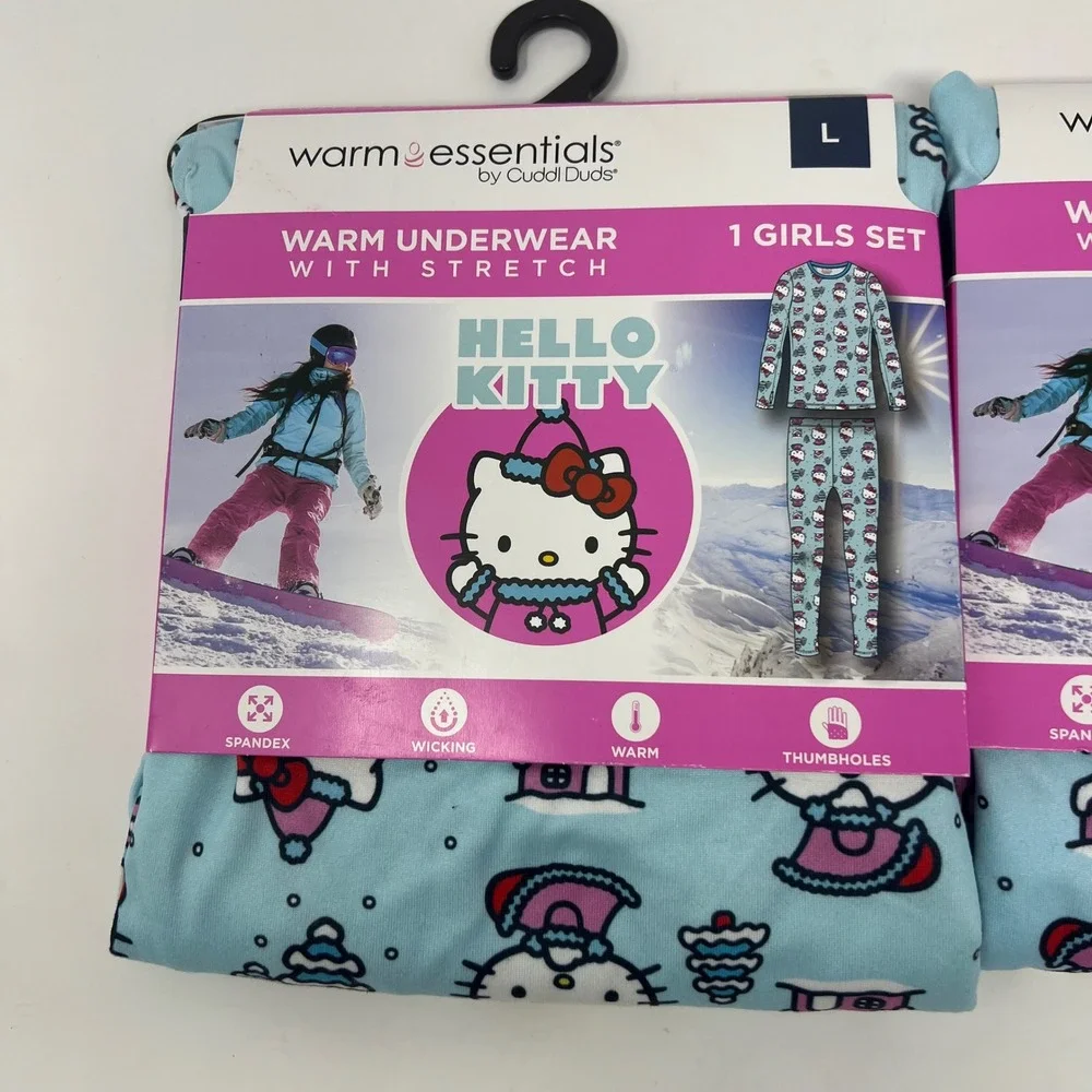 LOT of 2 Cuddl Duds Warm Essentials Thermal Girls L 10/12 Hello Kitty 2 pc Set